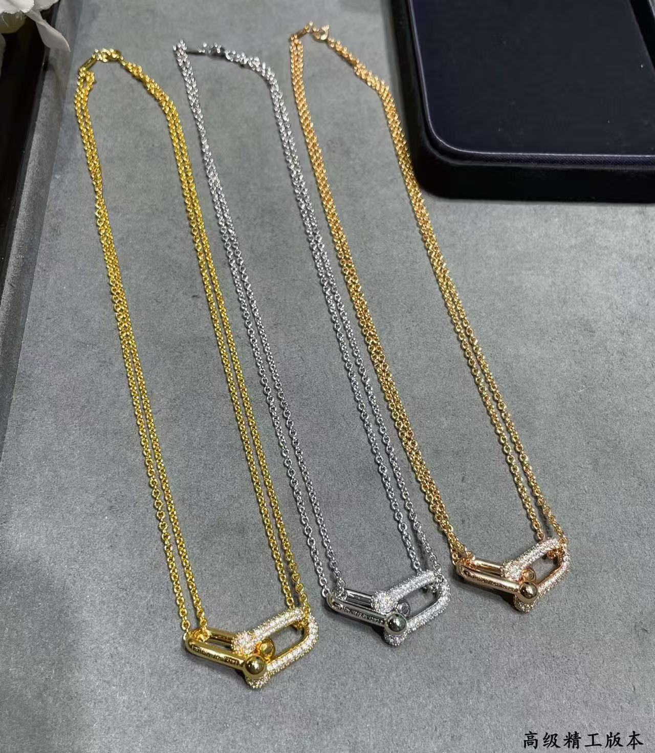[Eternal Jewelry]T House Diamond-Set Double Chain Link Pendant Necklace