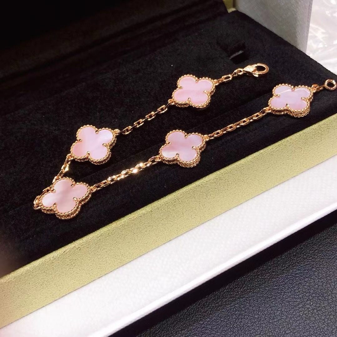 [Eternal Jewelry]CLOVER 5 MOTIFS Pink  AGATE  BRACELET