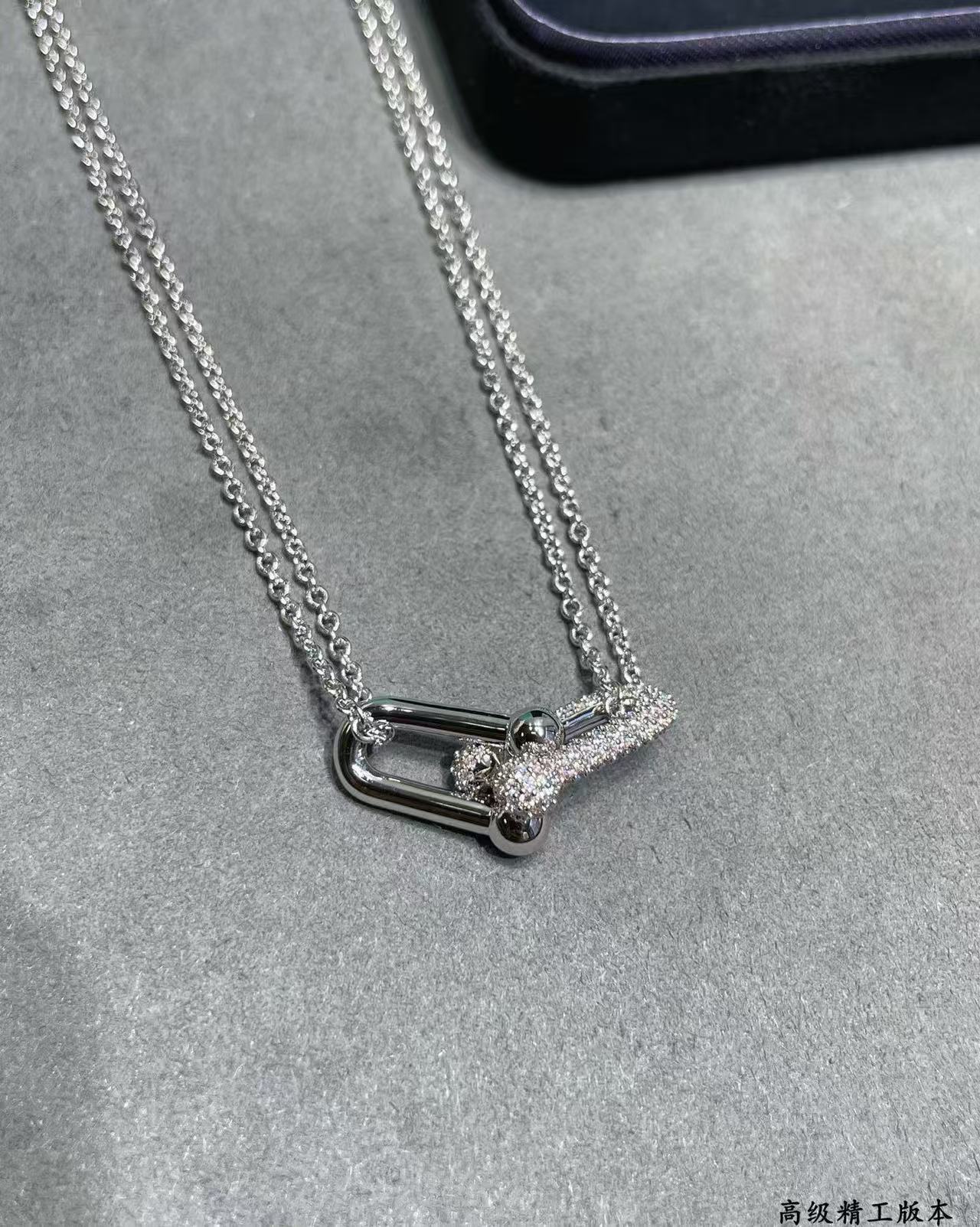 [Eternal Jewelry]T House Diamond-Set Double Chain Link Pendant Necklace