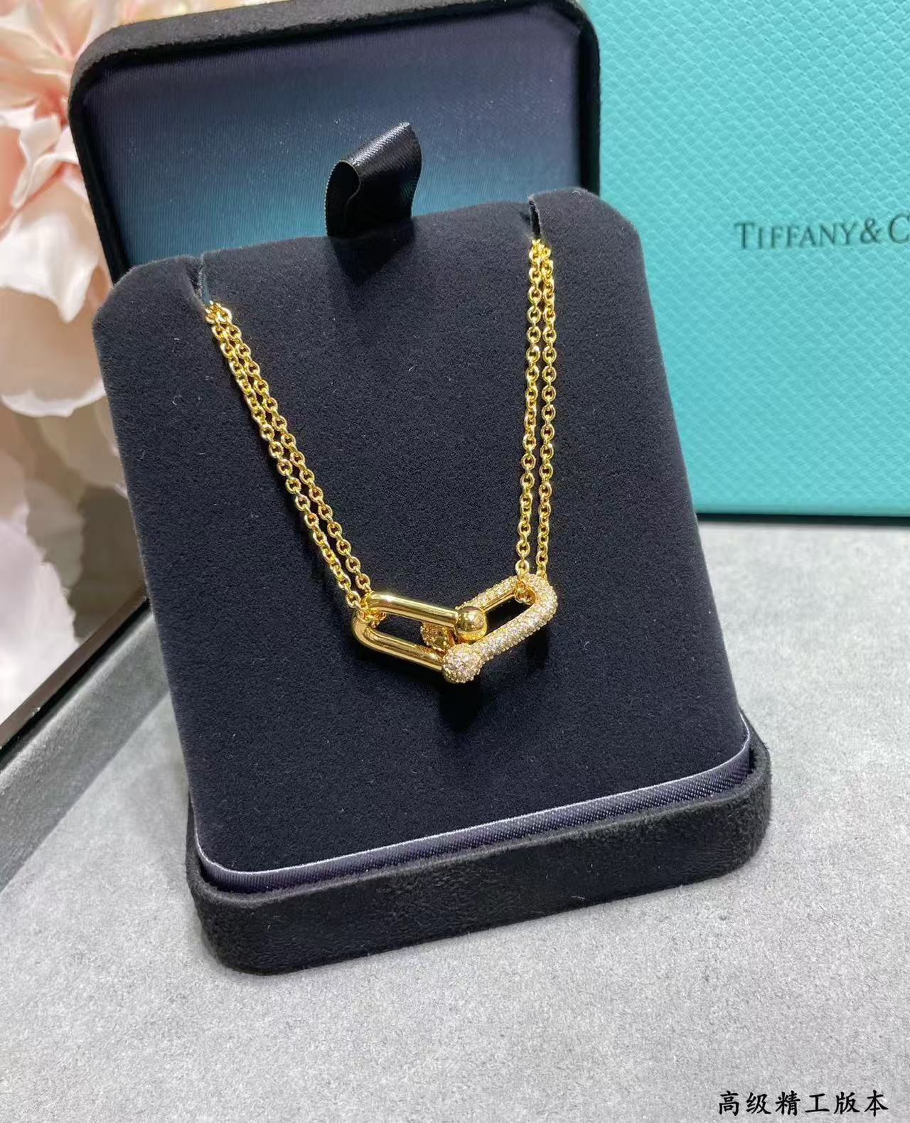 [Eternal Jewelry]T House Diamond-Set Double Chain Link Pendant Necklace