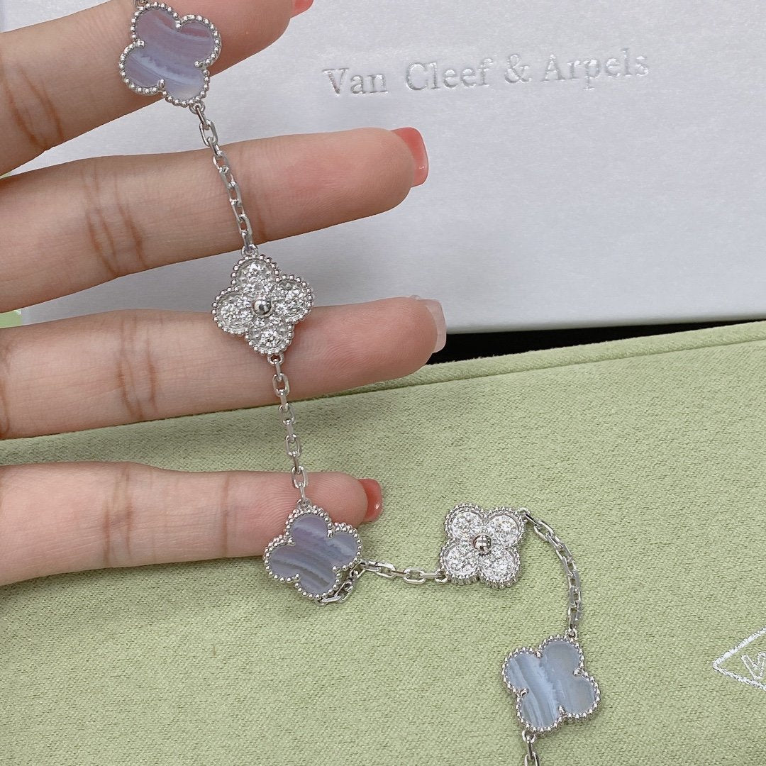 [Eternal Jewelry]CLOVER  5 MOTIF DIAMOND PURPLE CHALCEDONY BRACELET SILVER