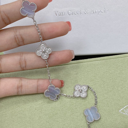 [Eternal Jewelry]CLOVER  5 MOTIF DIAMOND PURPLE CHALCEDONY BRACELET SILVER