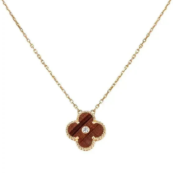 [Eternal Jewelry]CLOVER 15MM DIAMOND AND YELLOW TIGER'S EYE AGATE necklace