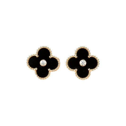 [Eternal Jewelry]CLOVER MEDIUM 1 MOTIFS ONYX DIAMOND EARRINGS