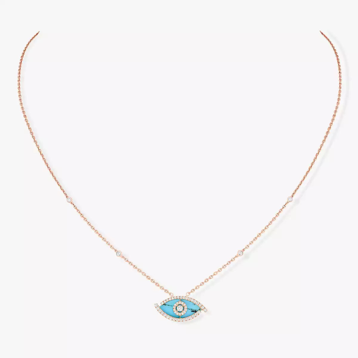 [Eternal jewelry]Lucky Eye Diamond Necklace in Rose Gold and Turquoise