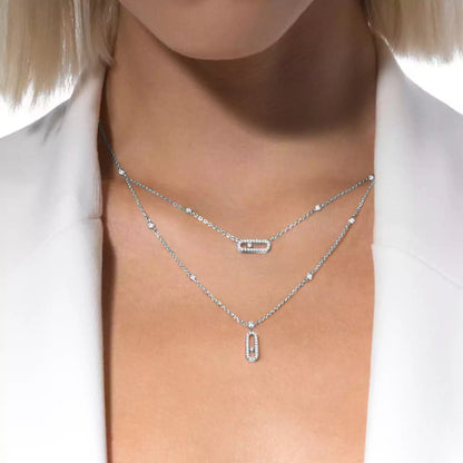 [Eternal jewelry]2 Rows Rose Gold Diamond Pave_ Necklace Move Uno