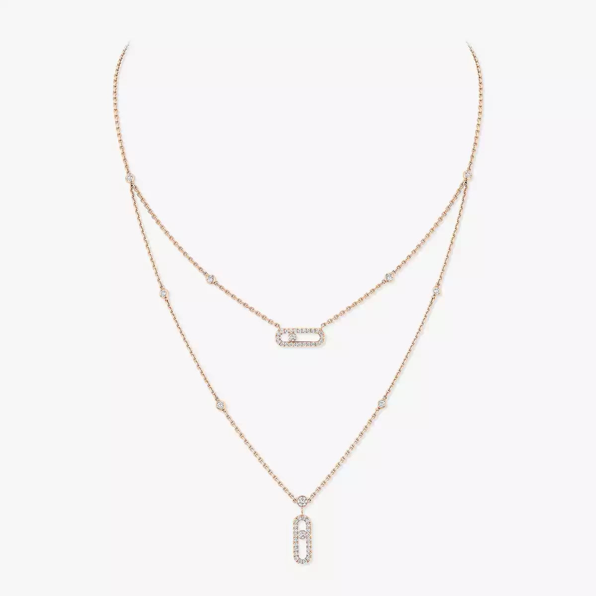 [Eternal jewelry]2 Rows Rose Gold Diamond Pave_ Necklace Move Uno