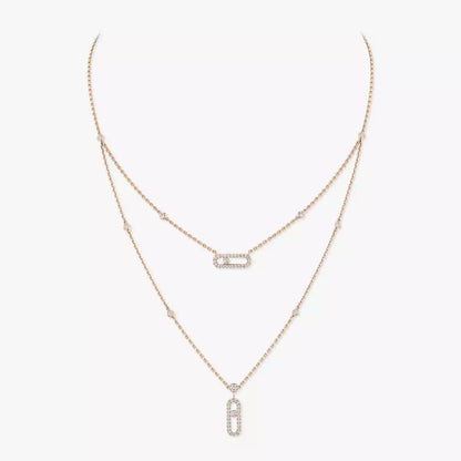 [Eternal jewelry]2 Rows Rose Gold Diamond Pave_ Necklace Move Uno