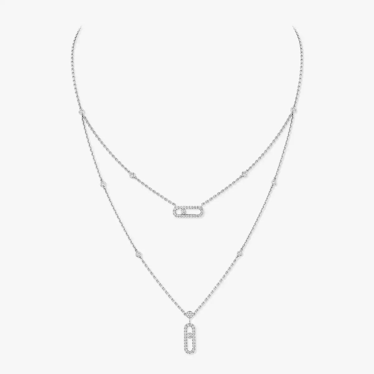 [Eternal jewelry]2 Rows Rose Gold Diamond Pave_ Necklace Move Uno