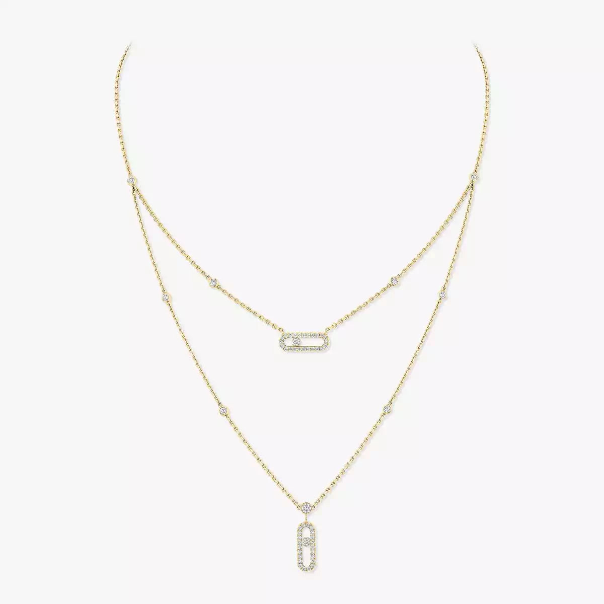 [Eternal jewelry]2 Rows Rose Gold Diamond Pave_ Necklace Move Uno