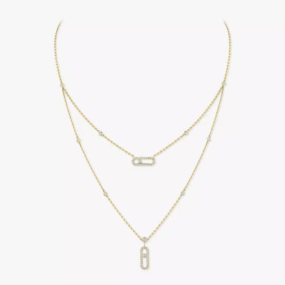 [Eternal jewelry]2 Rows Rose Gold Diamond Pave_ Necklace Move Uno