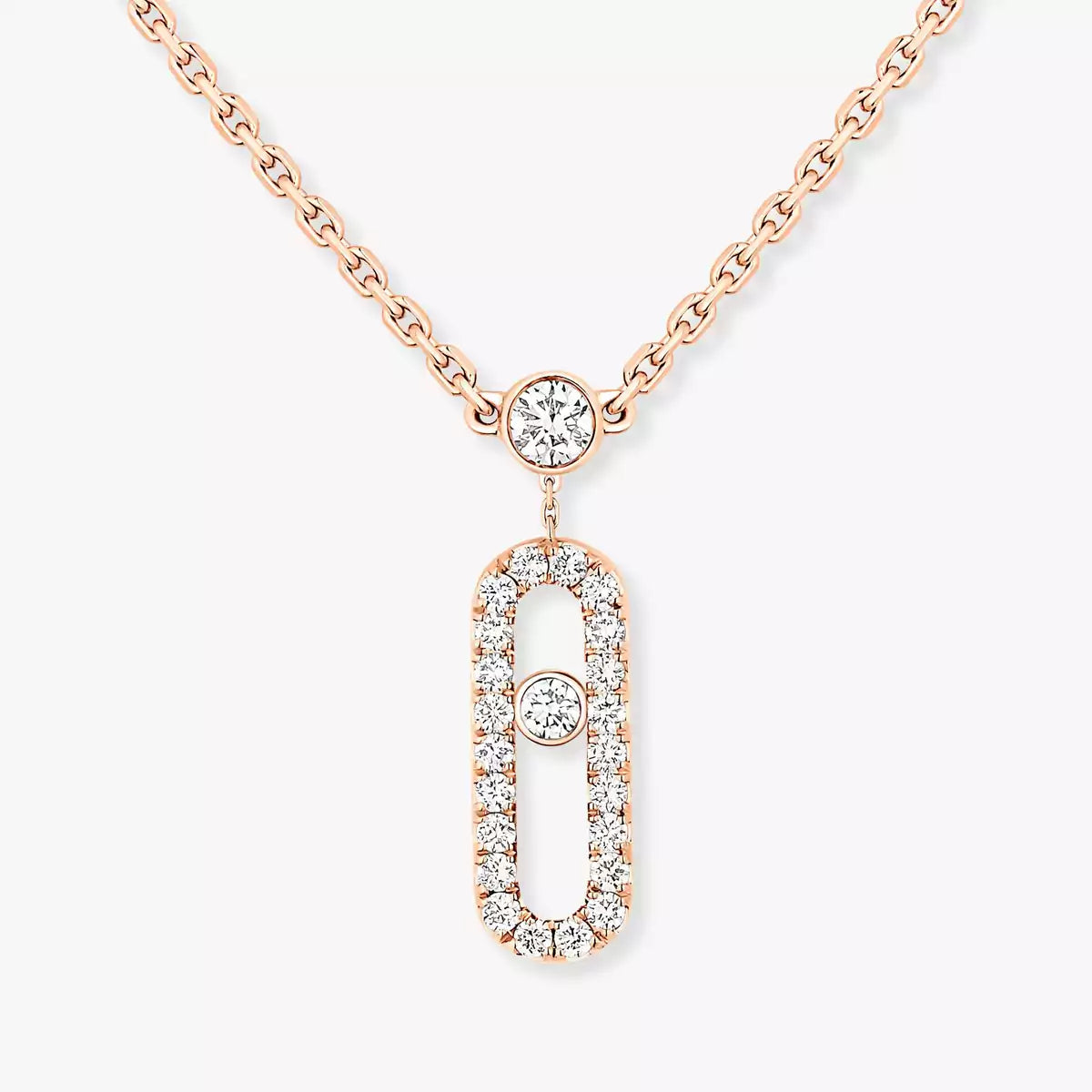 [Eternal jewelry]2 Rows Rose Gold Diamond Pave_ Necklace Move Uno