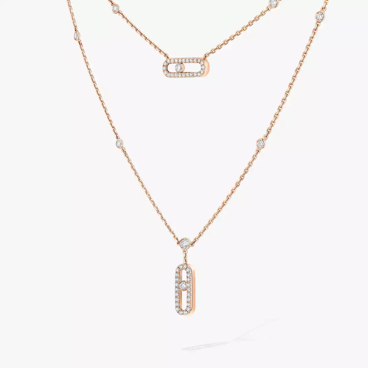 [Eternal jewelry]2 Rows Rose Gold Diamond Pave_ Necklace Move Uno