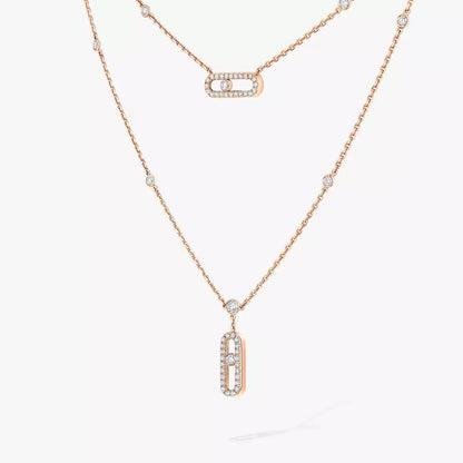 [Eternal jewelry]2 Rows Rose Gold Diamond Pave_ Necklace Move Uno