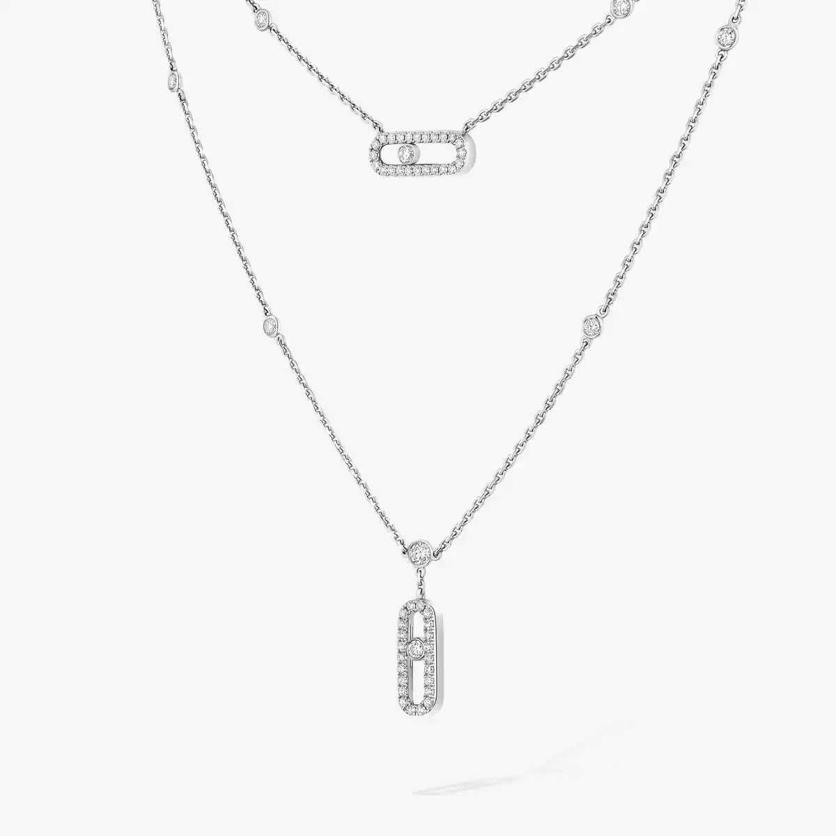 [Eternal jewelry]2 Rows Rose Gold Diamond Pave_ Necklace Move Uno
