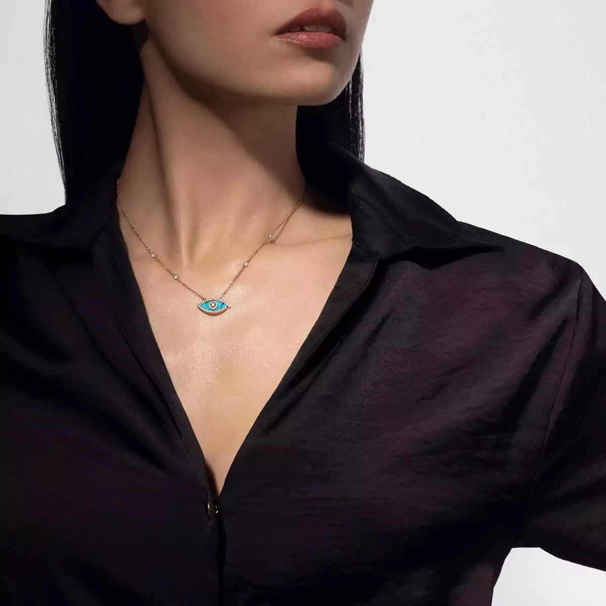 [Eternal jewelry]Lucky Eye Diamond Necklace in Rose Gold and Turquoise