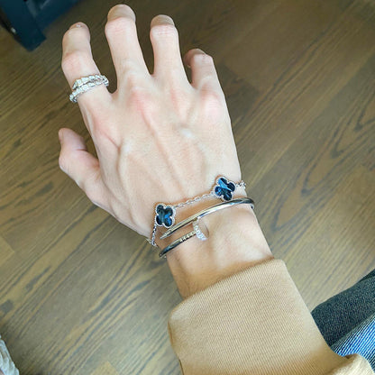 [Eternal Jewelry]CLOVER 5 MOTIF PIETERSITE SILVER BRACELET