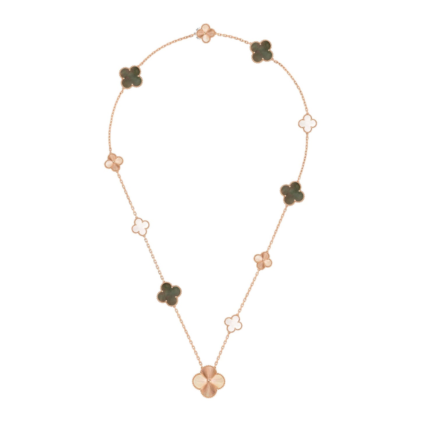 [Eternal Jewelry]DETACHABLE CLOVER 15(11+4) FLOWER ROSE GOLD NECKLACE SET