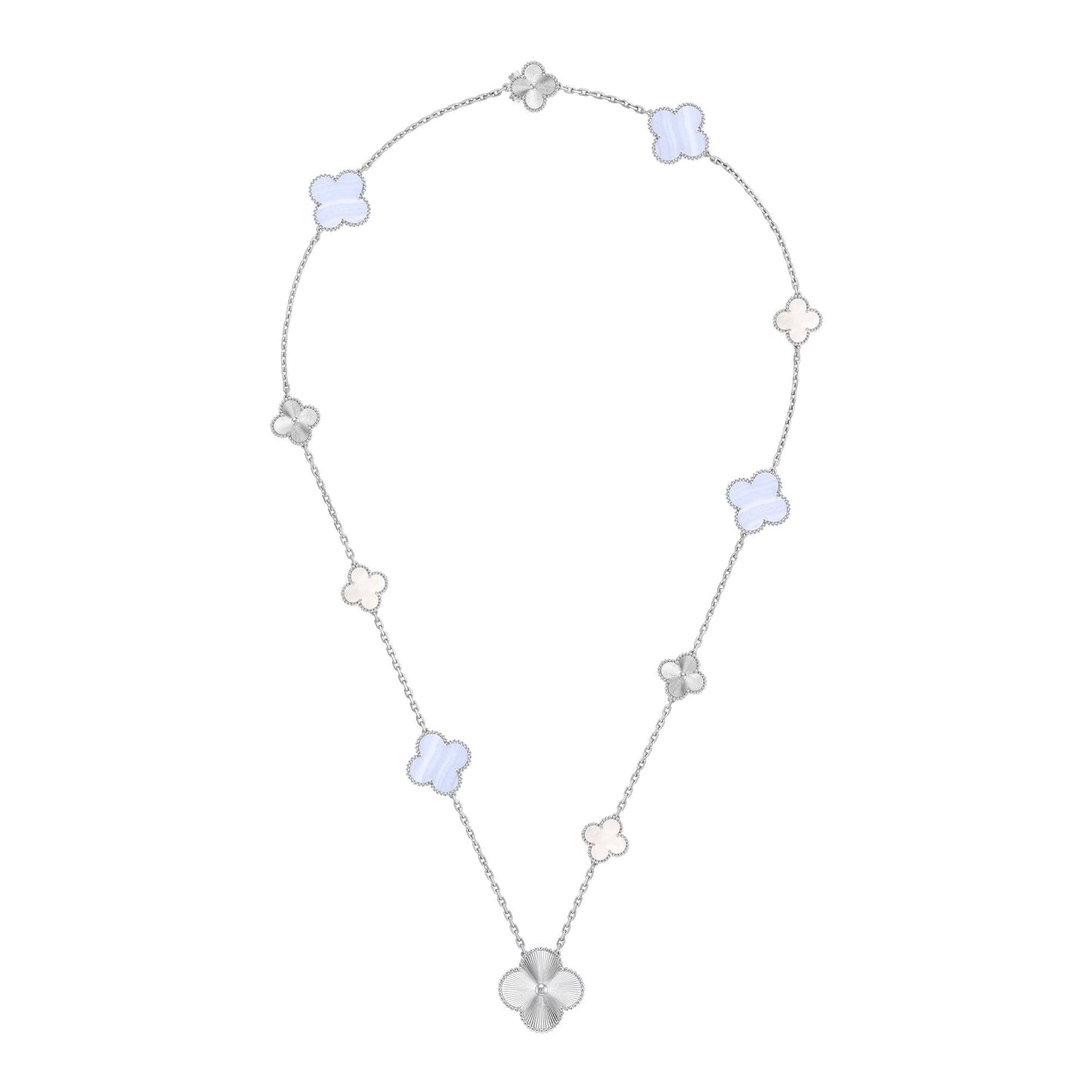 [Eternal Jewelry]DETACHABLE CLOVER 15(11+4) FLOWER SILVER NECKLACE SET