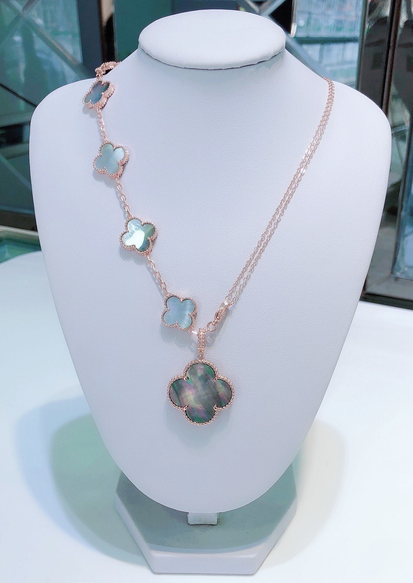 [Eternal Jewelry]COMBINED BRACELET 5 MOTIFS AND NECKLACE DARK MOP ROSE GOLD